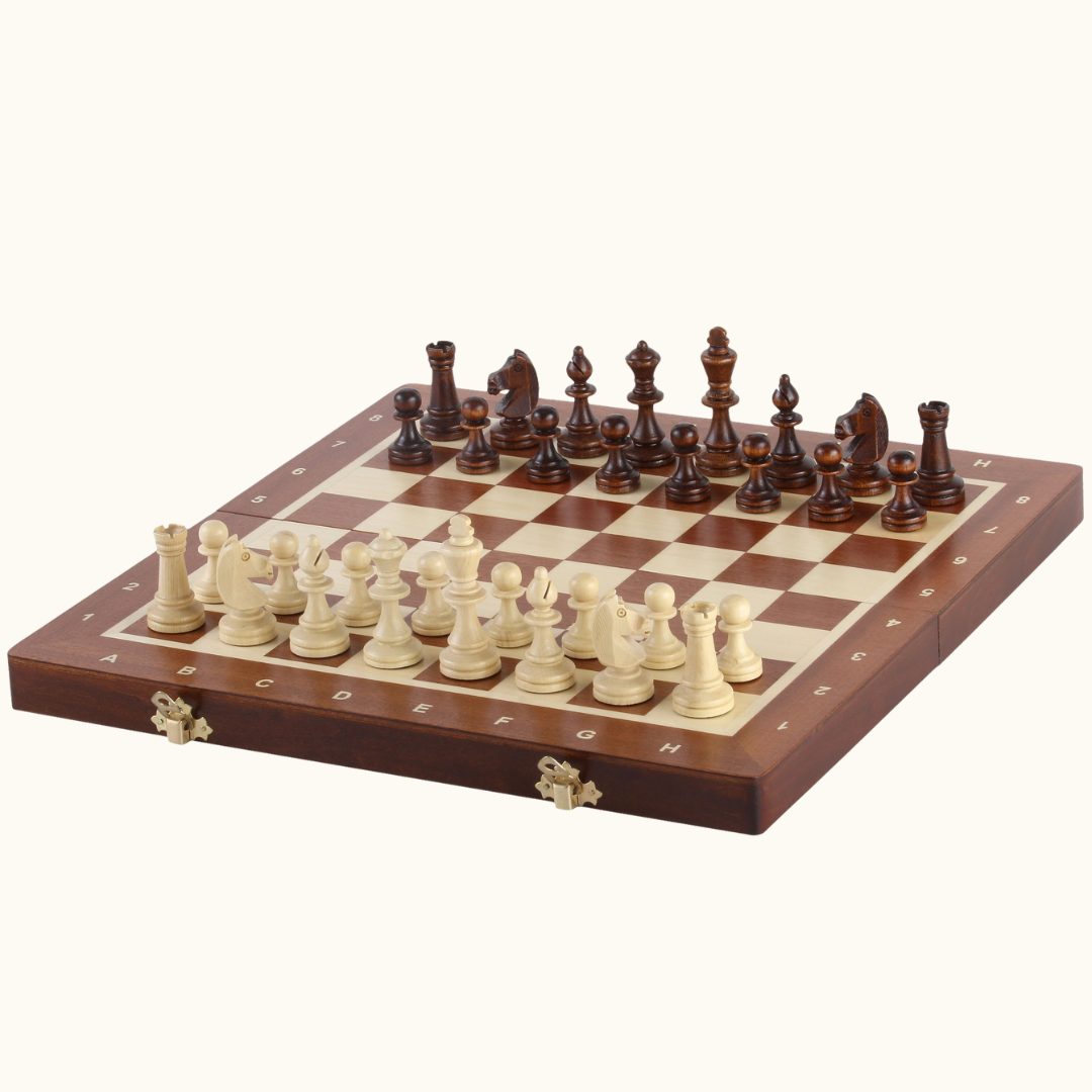 Magnetiskt fällbart schackset – Björk & avenbok – 35 cm