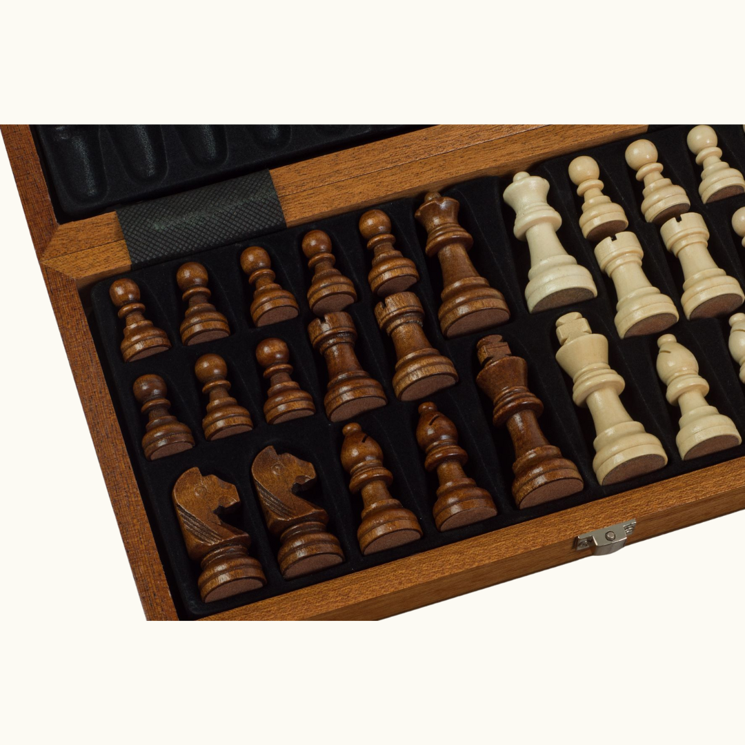 Magnetisk fällbart schackset – Sapeli (Mahogny) & Lönn – 31 cm