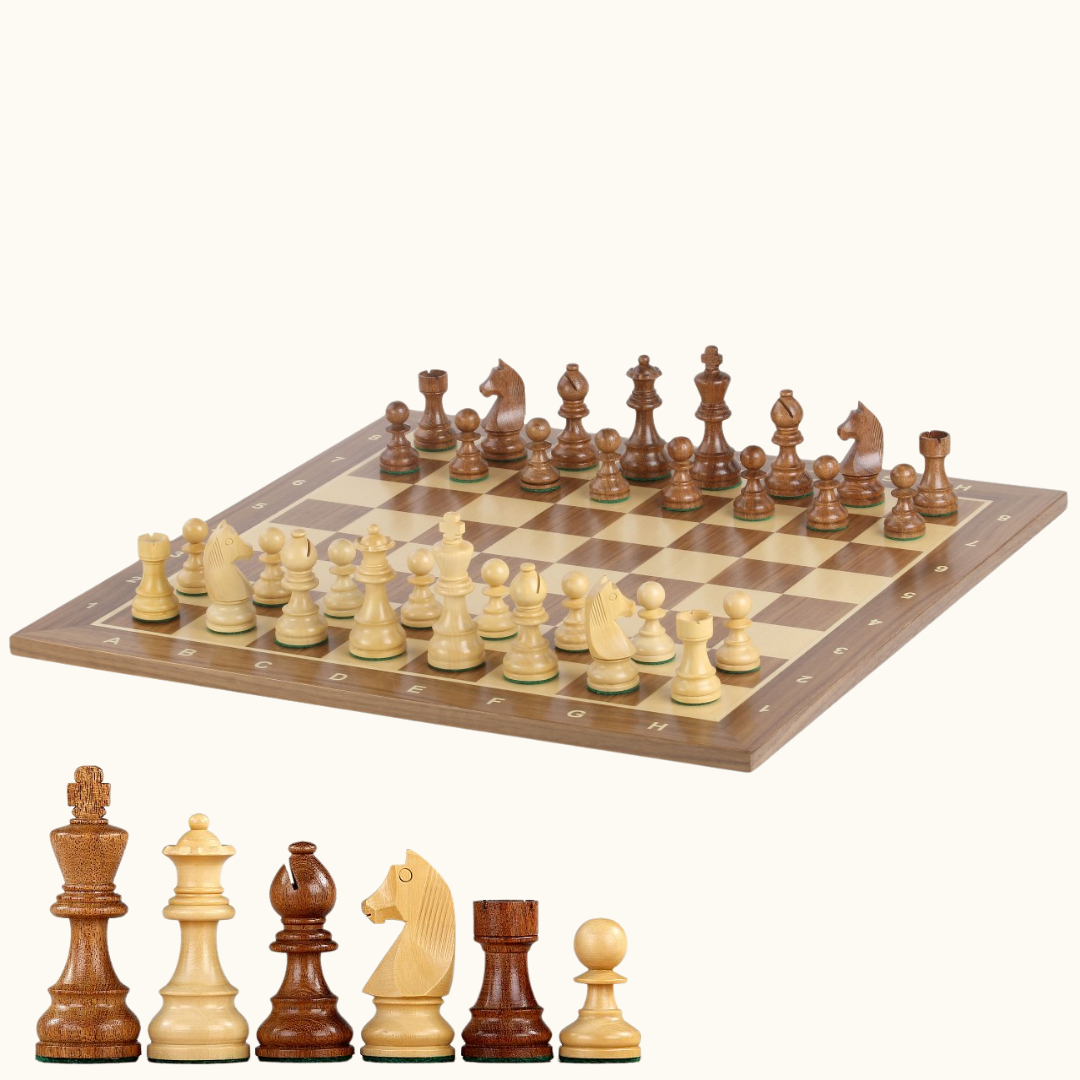 Schackset i trä med valnötsbräde – No. 5 & 6