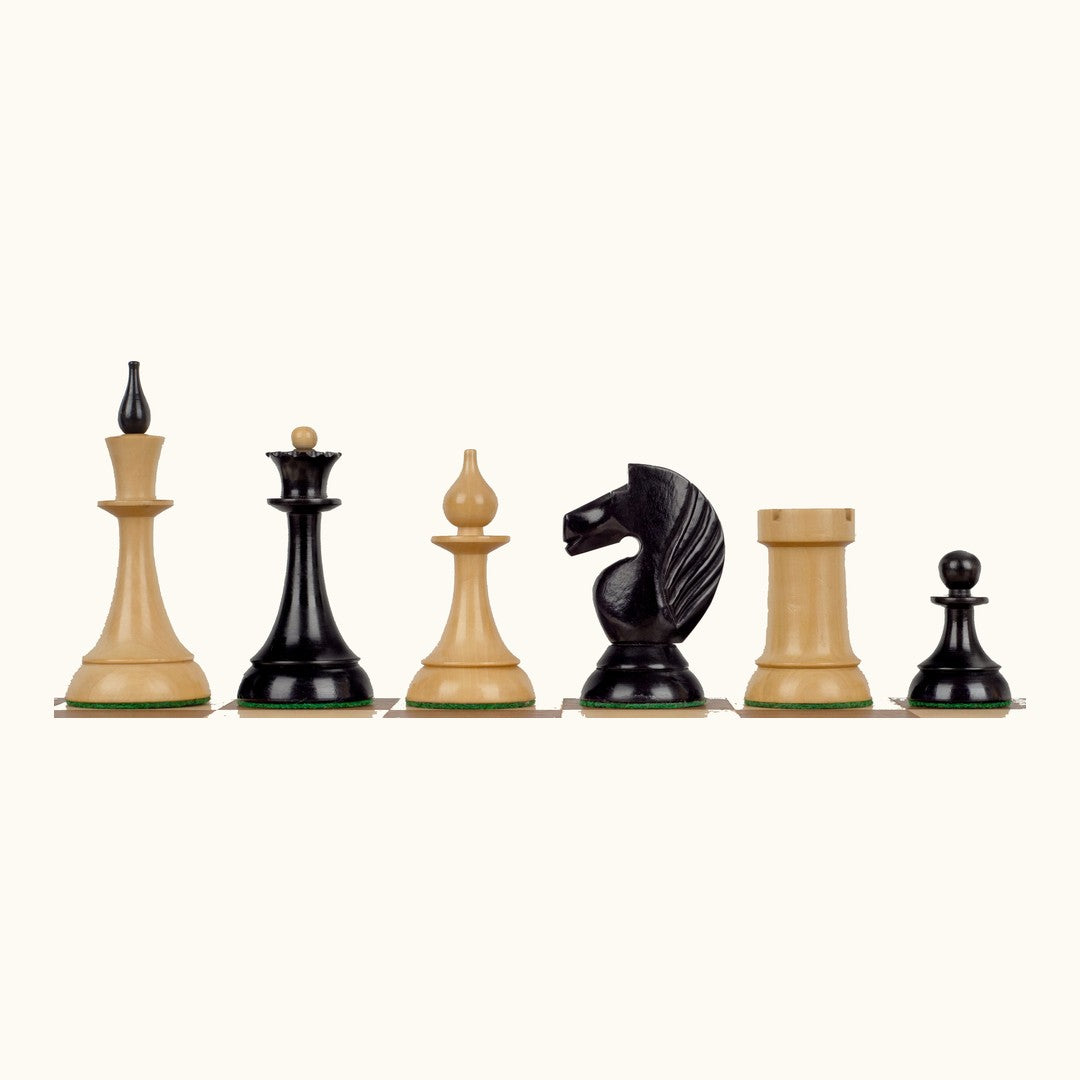 Schackpjäser – Queen's Gambit 1957 – svartbetsad buxbom – 95 mm (No. 6)