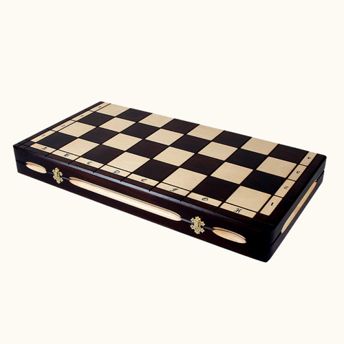 Hopfällbart schackset med handgjorda pjäser i ek och lönn – Royal De Lux – 65 cm – bild 2
